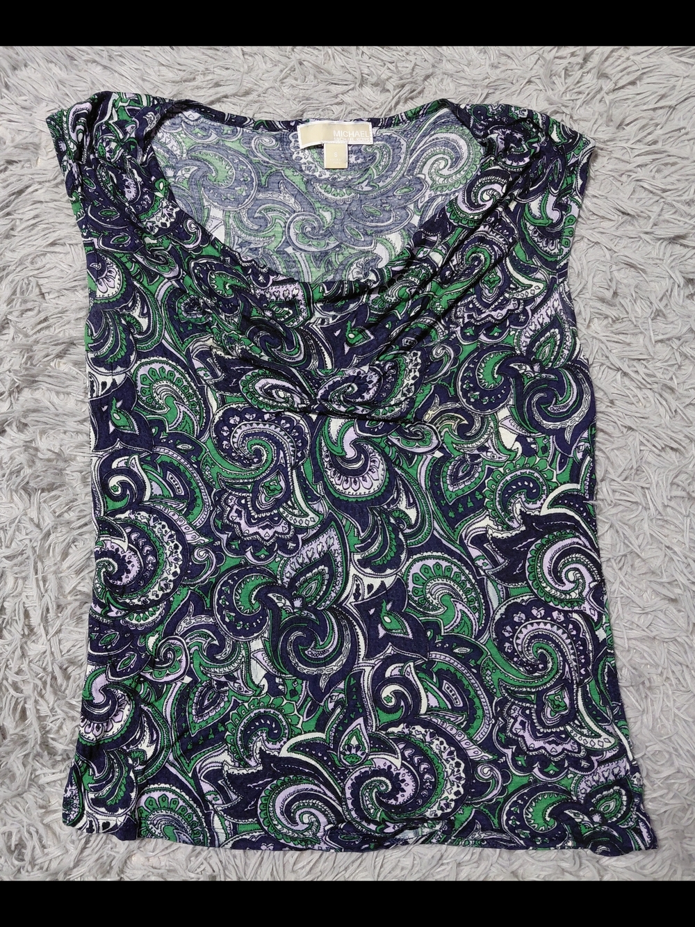 MICHAEL Michael Kors Green & Navy Paisley Cowl Neck Women's Top